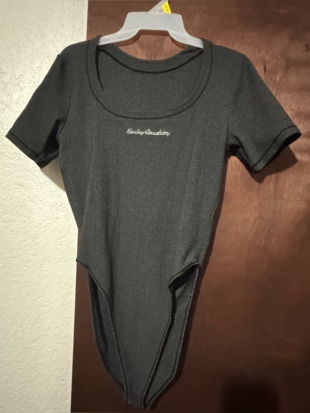 Harley-Davidson Black Ribbed Scoop Neck Short Sleeve Bodysuit